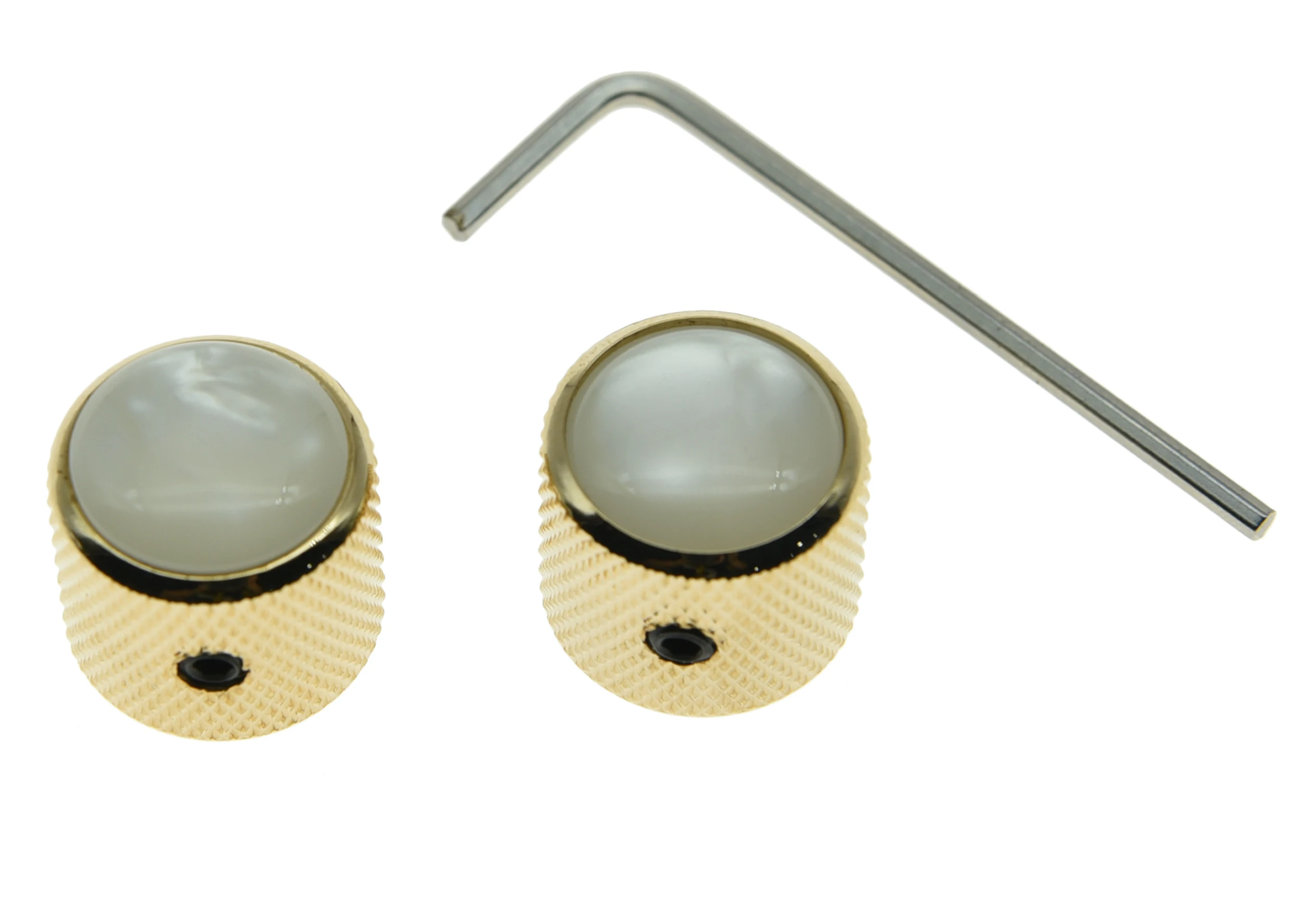 KAISH Set of 2 Gold White Pearl Top Guitar Dome Knobs with Set Screw for Tele Guitars White Pearl Cap Bass Knobs