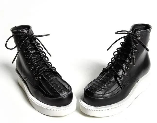 Высокие ботинки на шнуровке белые черные женская мода повседневная свободная