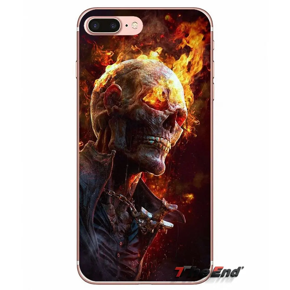 Мягкие чехлы для iPhone X 4 4S 5 5S 5C SE 6 6S 7 8 Plus Samsung Galaxy J1 J3 J5 J7 A3 A5 2016 2017 fire car Ghost Rider Head