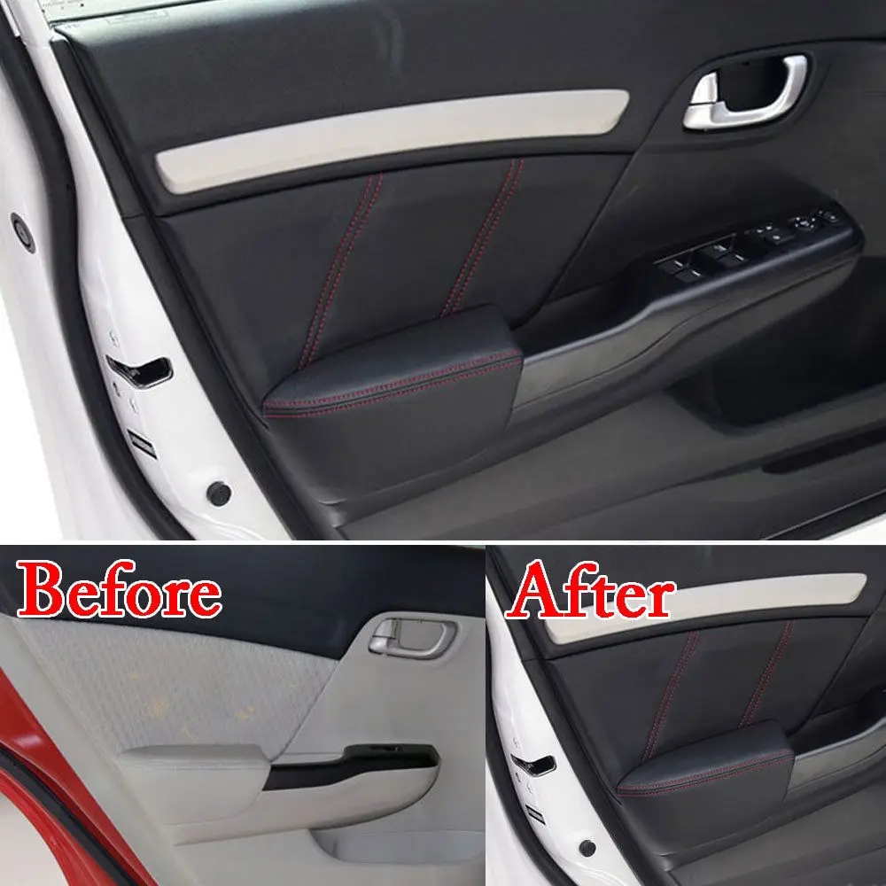 Для Honda 9th Civic 2012 2013 8 шт. кожаная Дверная панель автомобиля+ крышка подлокотника, накладка на поверхность, черные декоративные аксессуары