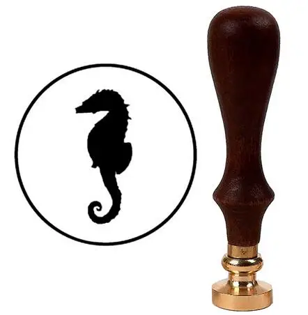 

Wax Seal Stamp with Brown Wood Handle & Round Brass die - Seahorse