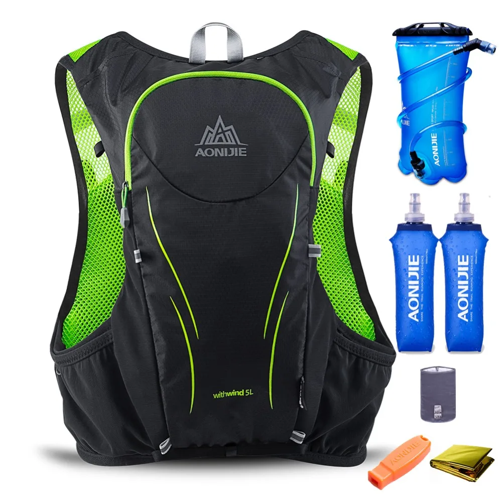 Goede AONIJIE 5L Mannen Vrouwen Trail Running Hydratatie Rugzak Wandelen Racing Camping Pack Marathon Rugzak 2L Waterzak 2 500 ML Flessen