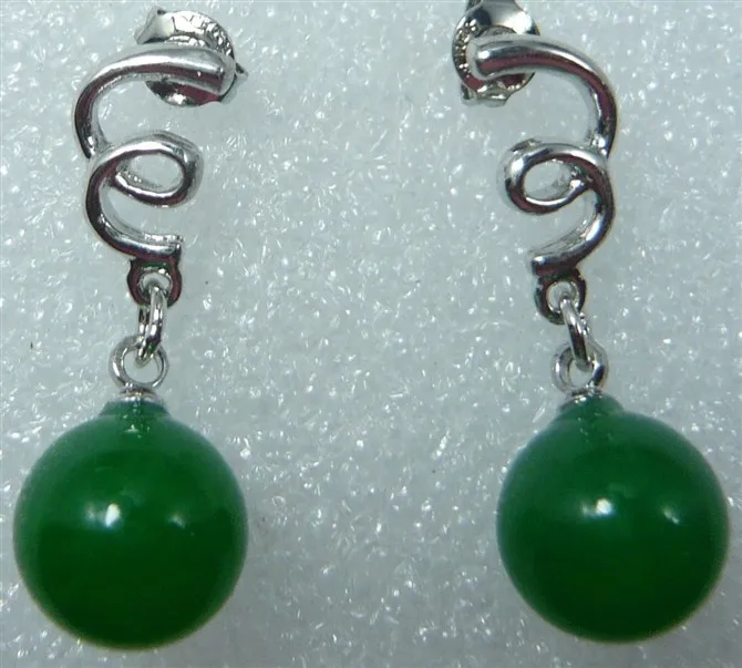 2 mental colors wholesale factory price noble 18kgp/silver plated 10mm green jade bead earrings#404 5.29 | Украшения и аксессуары