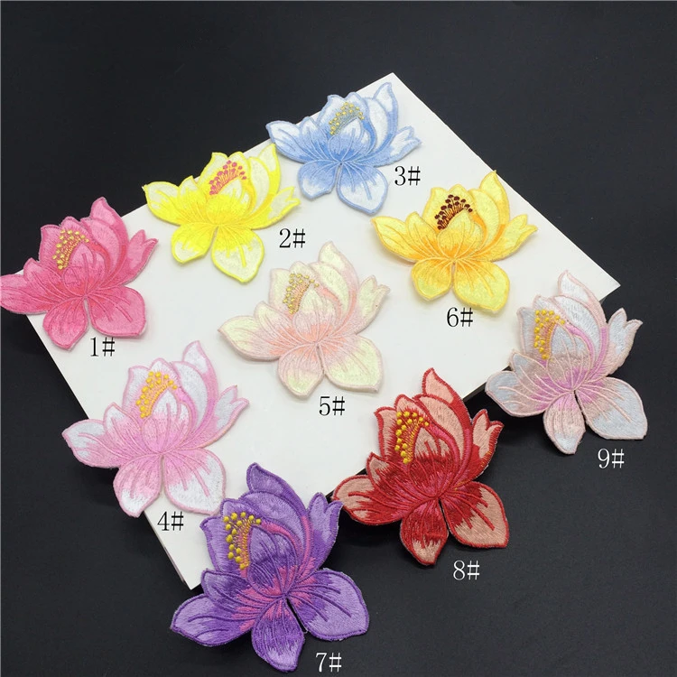 9 видов конструкций цветы лотоса железные нашивки одежда аппликация вышивка
