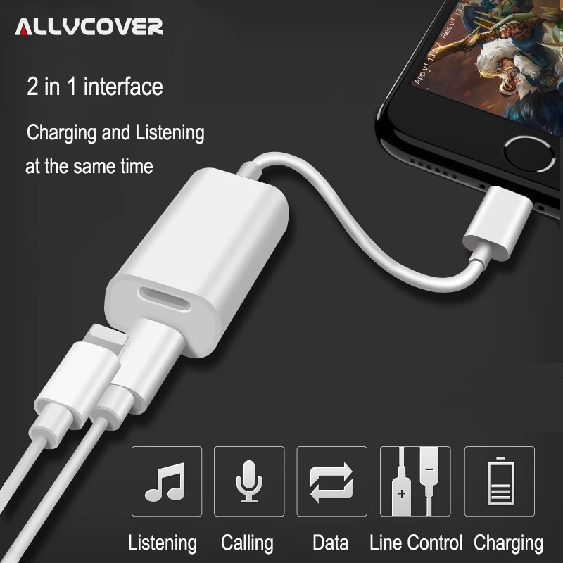 Allvcover 2 в 1 8pin Женский наушников кабель адаптер для iPhone X 8 Аудио зарядки Lightning Dual