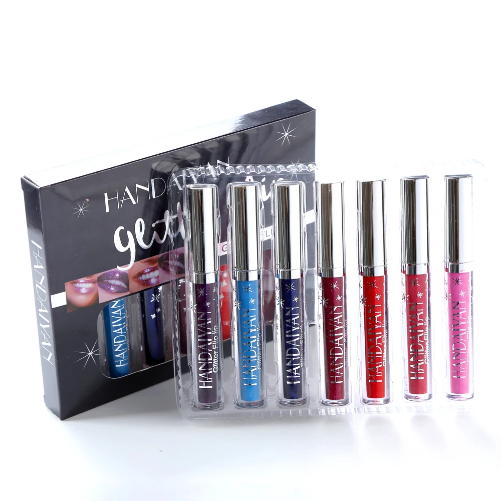 7PCS/Set Glitter Lip Gloss Magical Color Shiny Waterproof Liquid Lipstick Non-stick Cup Shimmer Cosmetics Tint with Gift Box | Красота и
