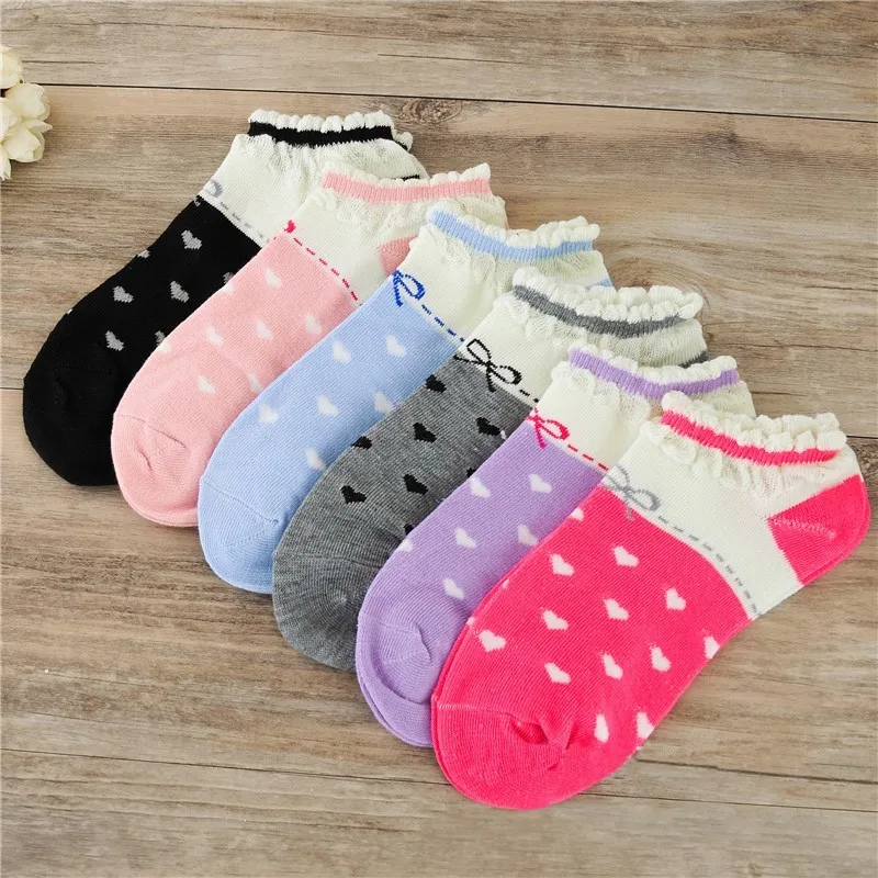 

Fashion Spring Summer Boat Socks Lace Shallow Mouth Love Heart-shaped Grain Cool Breathable Socks For Women Girls Good Quality