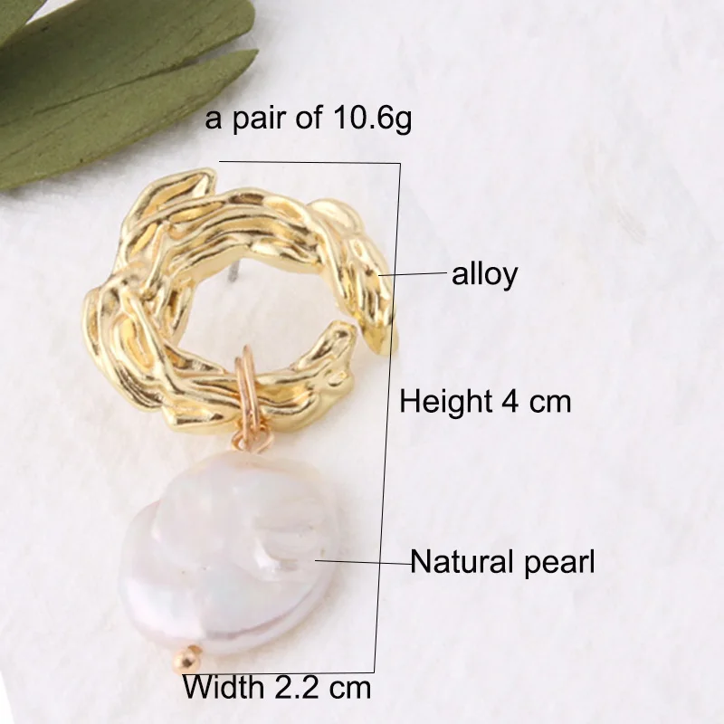 NeeFuWoFu Orecchini NEW Geometric Genuine Pearl Drop Earrings for Women Handmade Gold Hollow Freshwater Pearl Pendant Dangle Ear