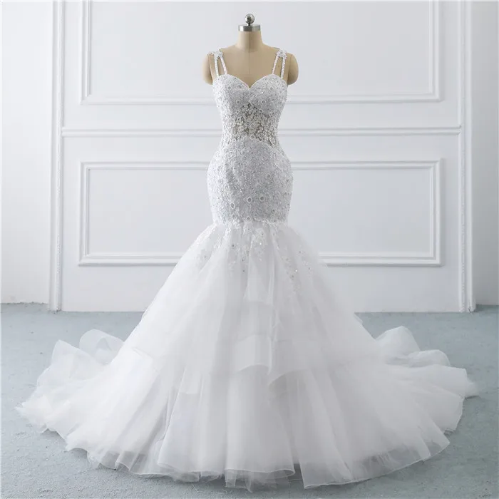 Свадебное платье на тонких бретельках с кружевной аппликацией Mermiad, vestido de festa longo de luxo, новые модные свадебные платья, Новинка