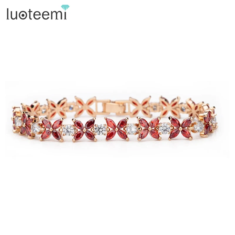 

LUOTEEMI Fashion Bracelet Lucky Flower AAA Zircon Bracelet Two Colors Option Gift for Girl Clover Bangles Jewelry Accessories