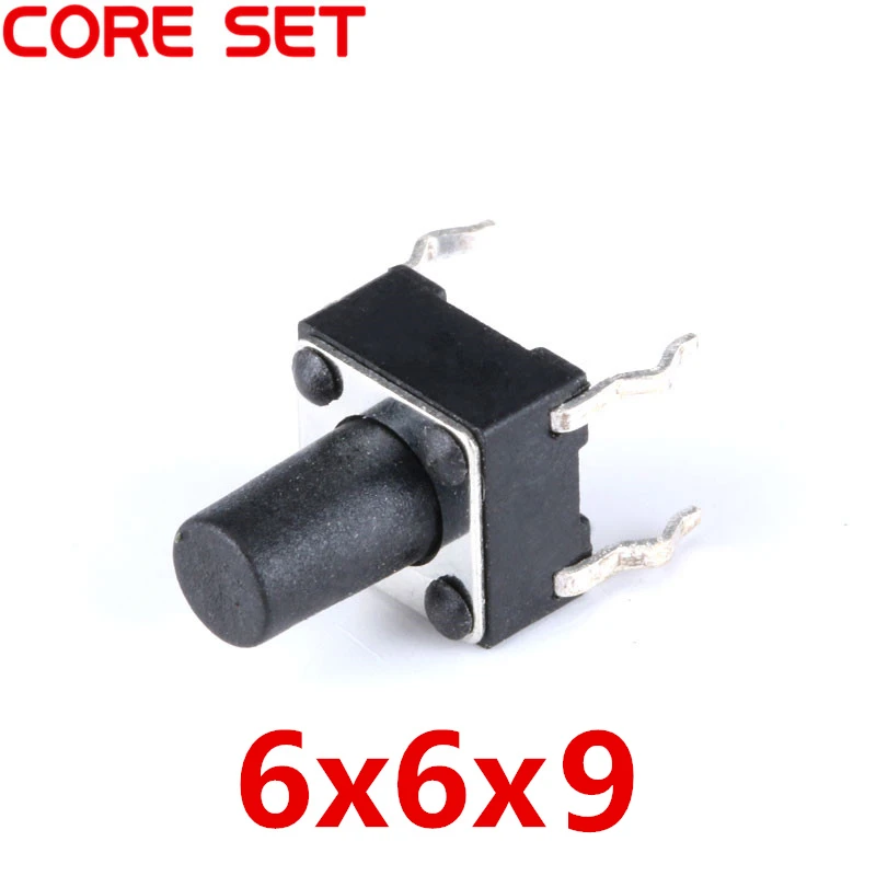 

100 шт./лот 6x6x9 мм 4PIN тактильная тактовая микро-переключатель сенсорная кнопка самосброса 6*6*9 мм кнопка включения DIP