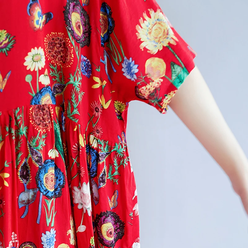 

Oladivi Plus Size Women Clothing Summer Casual Loose Ladies Cotton Linen Short Sleeve Maxi Long Bohemian Dresses Female Vestido