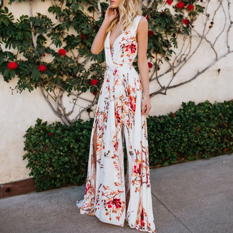 Богемное женское летнее платье винтажные вечерние длинные платья Boho в пол с v