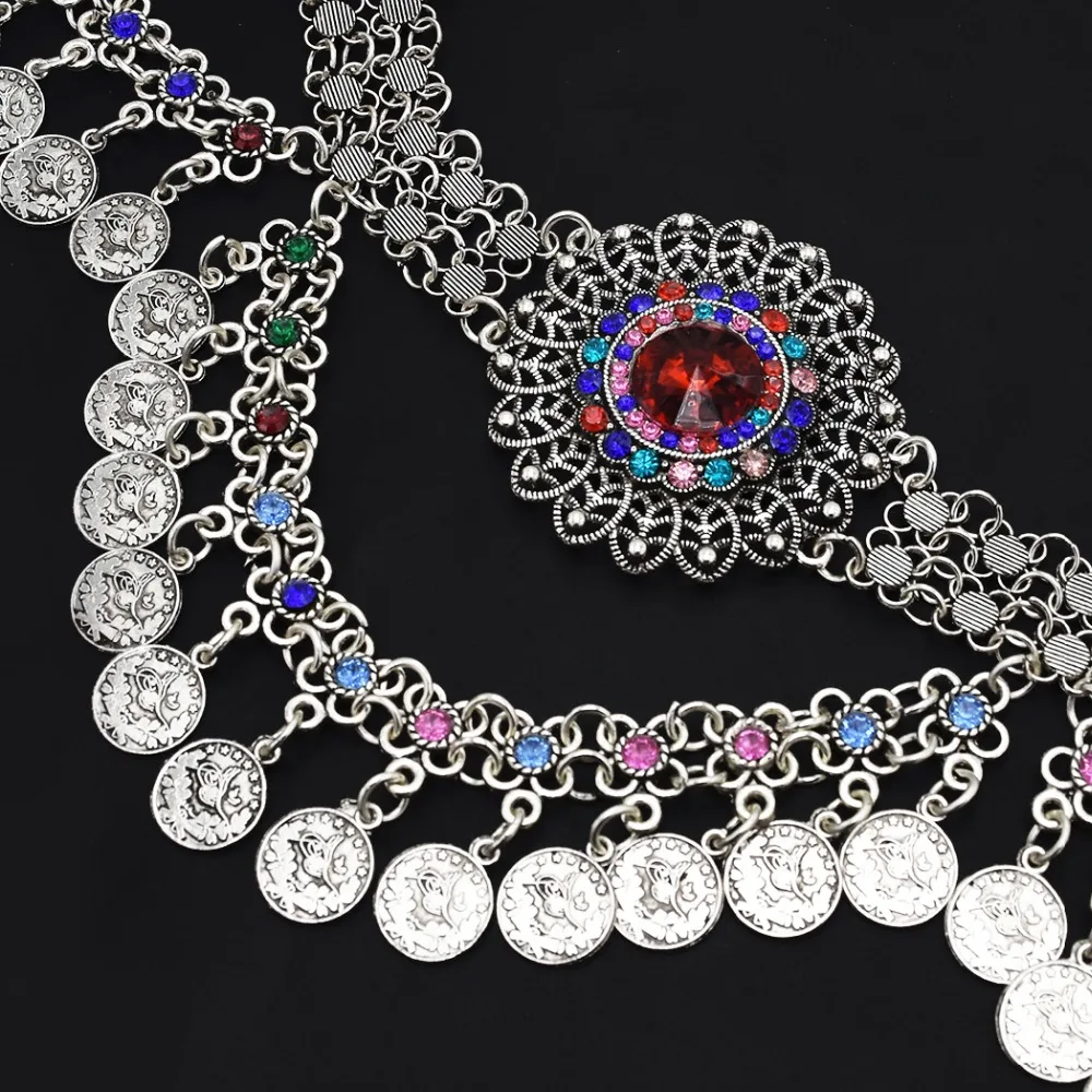 Яркая Цыганская поясная цепочка Стразы с цветком пояс для танца монет синим