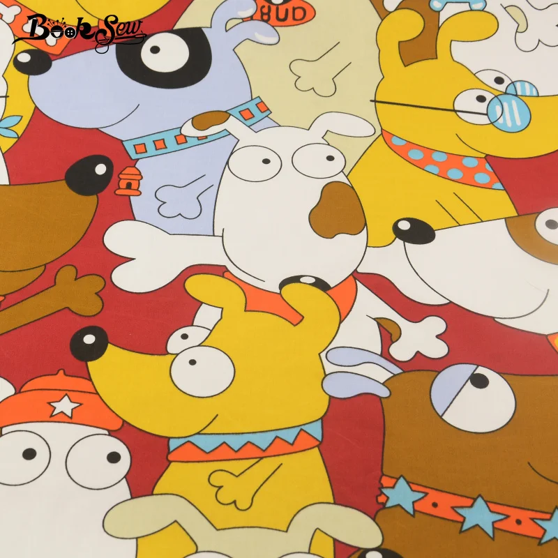 Тёмно-красная хлопковая ткань с рисунком собаки | Дом и сад