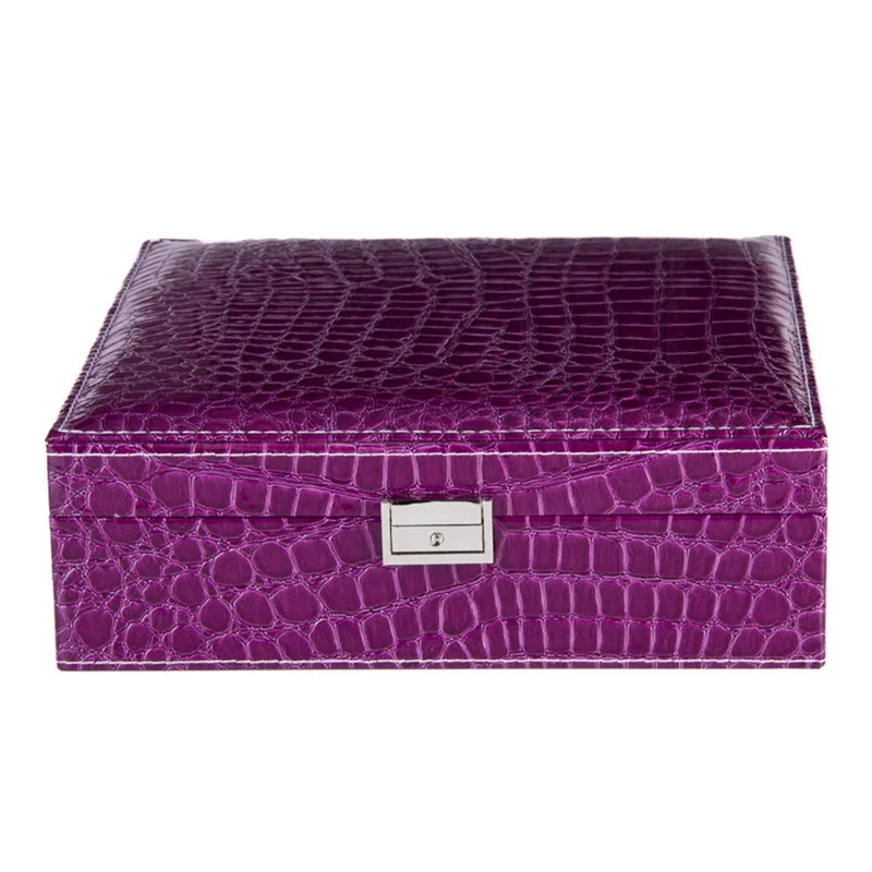 purple 26x26x9cm LASPERAL большая емкость серьги для девочек браслет шкатулка кожаная шкатулка для ювелирных изделий для женщин серьги кольцо Органайзер макияж коробка для хранения - Цвет: purple 26x26x9cm