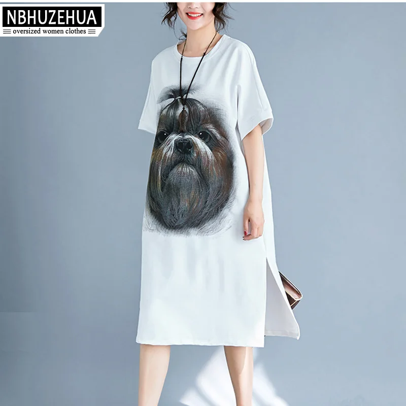 Nbhuzehua A137 4XL 5XL 6XL Для женщин длинная футболка платье большой Размеры Kawaii милая