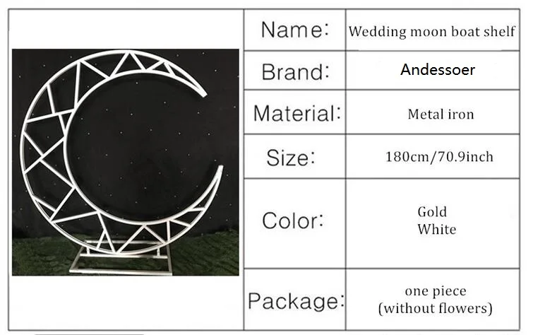 

Custom 70.87'' Gold White Moon Ship Metal Iron Arch Decor Wedding Stand Backdrop Cake Stand Shelf Crescent Wedding Moon Arch