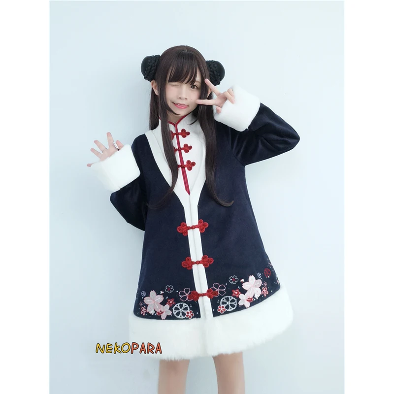 Женское длинное шерстяное пальто Sakura Tide винтажное в китайском стиле из двух