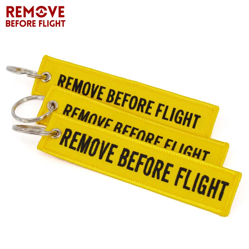 

10 PCS/LOT Remove Before Flight llavero mujer Wholesale Yellow Embroidery OEM Key Chian Jewelry Aviation Gifts Keychain Chaveiro