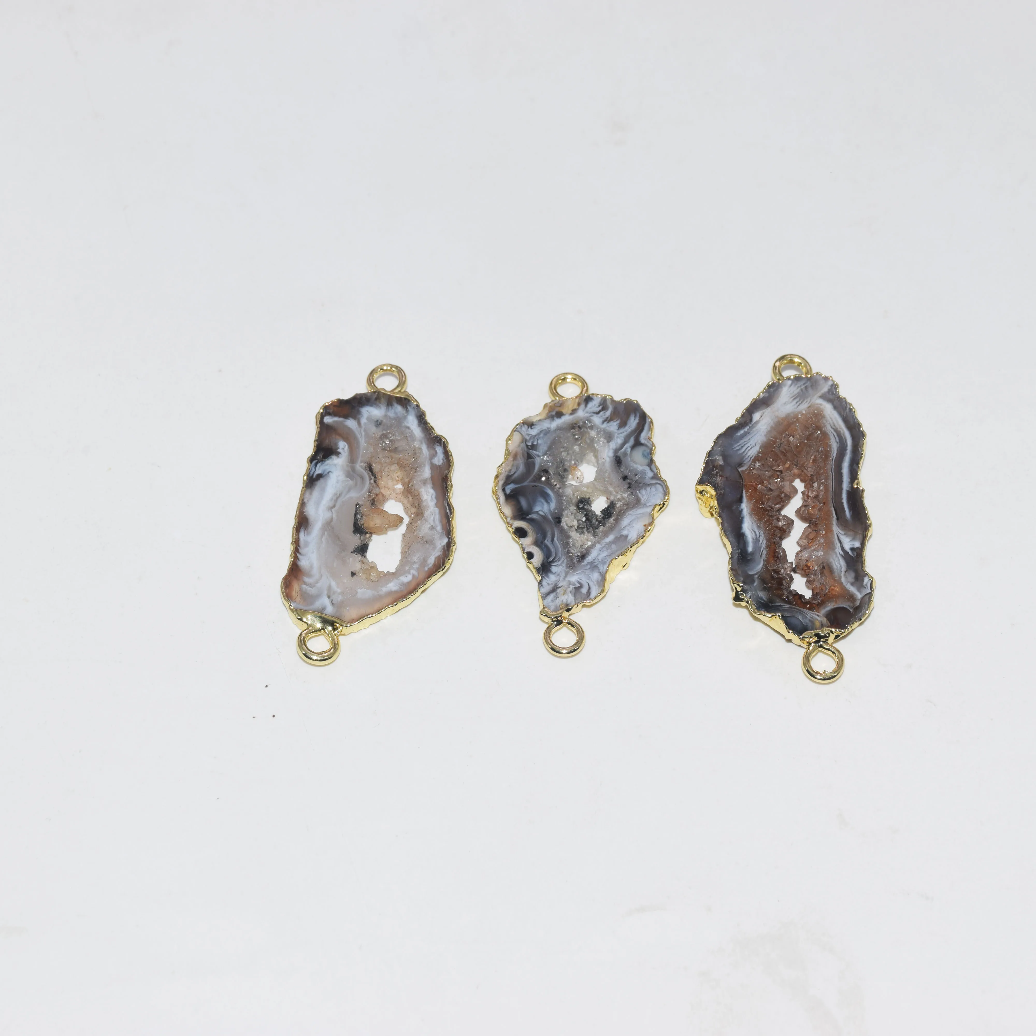 Натуральный жеод Druzy Agates подвеска femme серое отверстие 2 петли золотой ободок