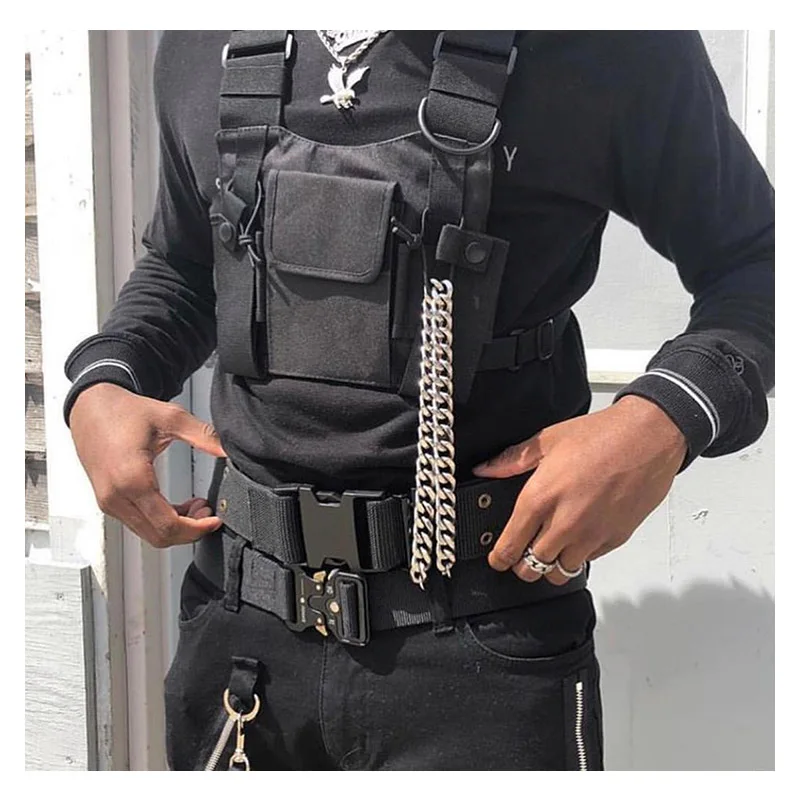 adjustable Black Vest Hip Hop Streetwear Functional Tactical Harness Chest Rig Kanye West Waist Pack Chest Bag Fashion Nylon c5