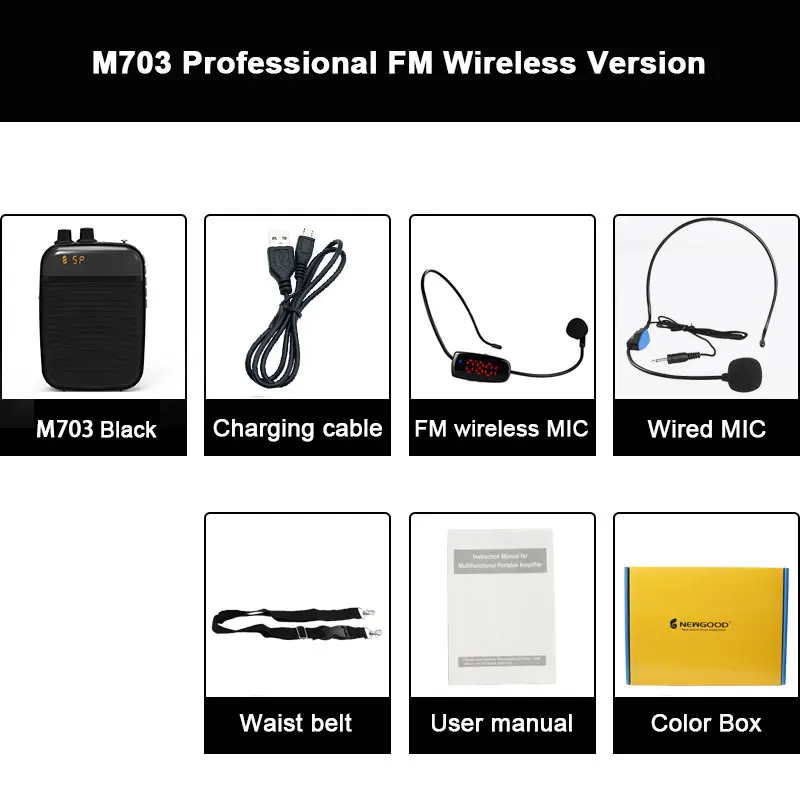Black FM Wireless Беспроводной голосовой усилитель с микрофоном, мини портативный громкоговоритель для гида, учителя, речевой усилитель, микрофон, динамик, fm радио - Цвет: Black FM Wireless