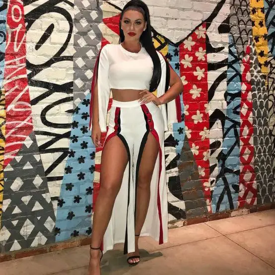 2019 new pure color sexy casual high-slit pants two-piece set | Тематическая одежда и униформа