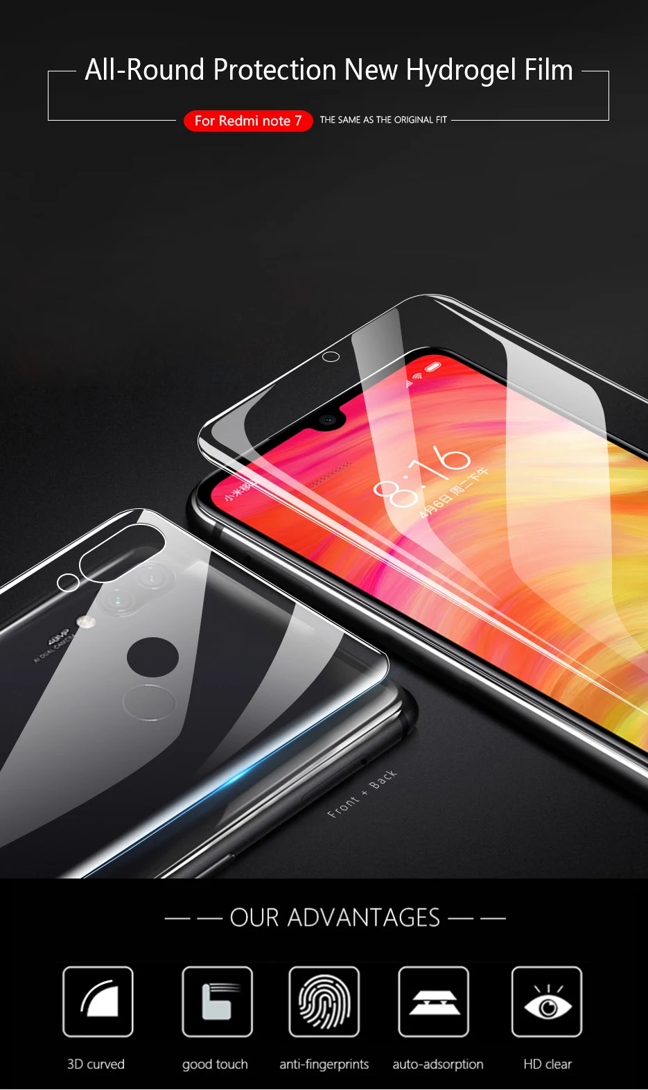 2 шт Hydrophilic fiilm для xiaomi redmi note 7 Защитная мягкая силиконовая оригинальная изогнутая ремонтная пленка для redmi note 7