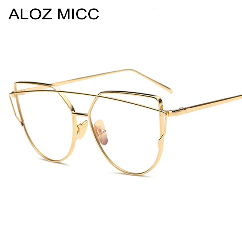 

ALOZ MICC Brand Hot Cat Eye Glasses Frame Women Luxury Twin-Beams Metal Eyeglasses Frame Lady Clear Eyeglasses UV400 Q185