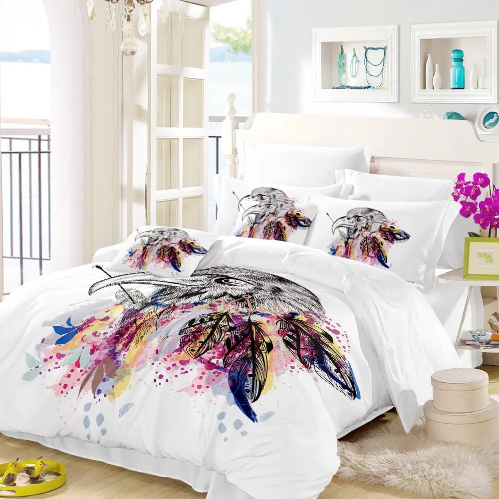 

Boho Dreamcatcher Bedding Set Colorful Feather Animal Print Duvet Cover Set Pillowcase White Comforter Cover Home Textile D20