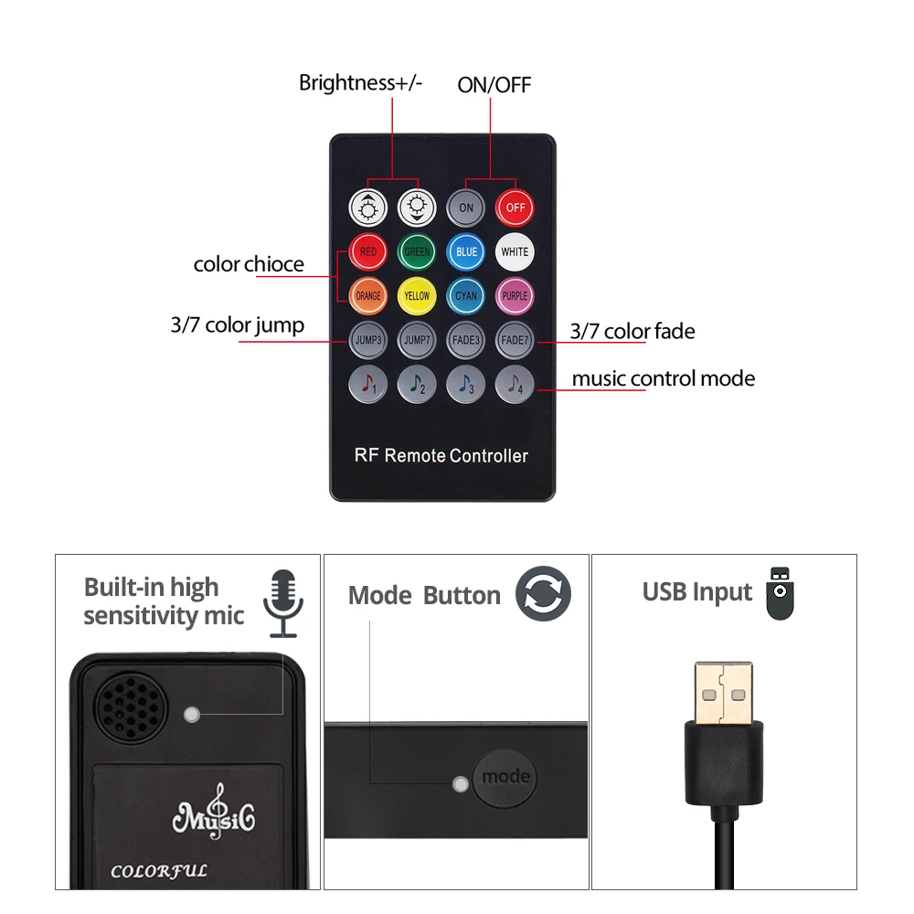 DC5V USB Музыка RGB светодиодная лента Набор 0 5 м/1 м/2 М 5050 Светодиодная