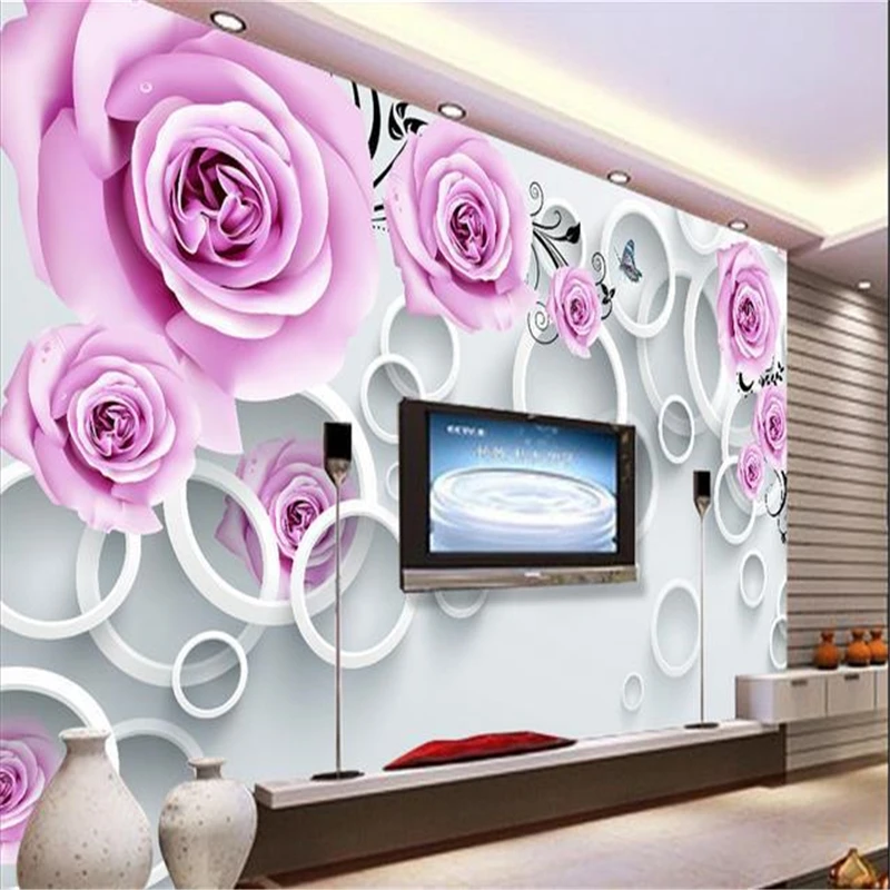 beibehang Custom wallpaper 3d stereoscopic purple rose rattan Europe TV backdrop living room bedroom papel de parede | Обустройство