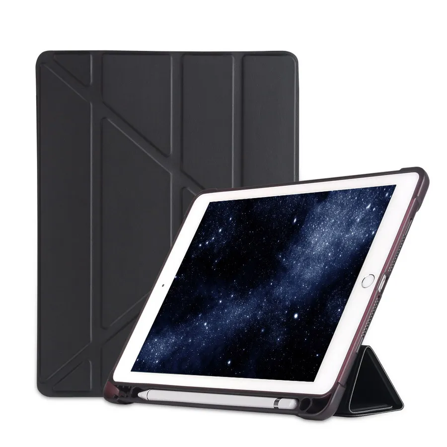 black-BX-YH-bi-cao-8 Чехол-карандаш ZAIWJ с подставкой для Apple iPad, 9,7 дюймов, A1822, A1893, A1954, Air 1/2, Pro, из искусственной кожи, деформированный, умный чехол, пробуждение, автоматический режим сна - Цвет: black-BX-YH-bi-cao-8