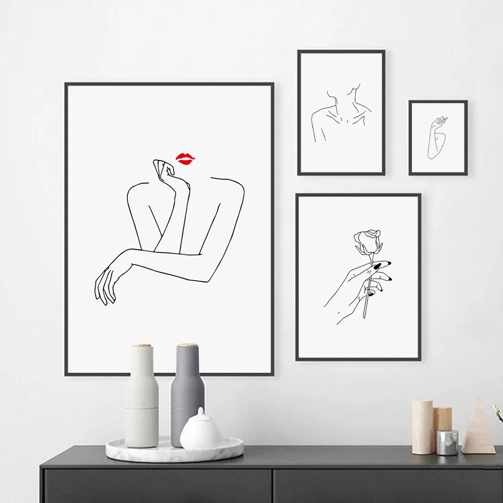 Абстрактные женские линии тела ручной цветок настенная живопись холст