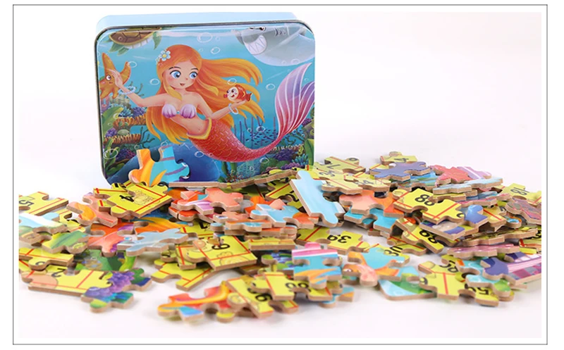 DDWE 100 шт. детские деревянные пазлы Игрушки 3D Мультяшные животные Lron Box Puzzle Деревянные детские развивающие игрушки для детей> 3 лет