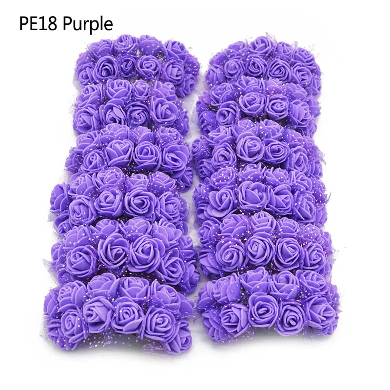 PE18 purple 144 шт./лот, 2 см, мини искусственный Шелковый цветок, ПЭ пена, роза, Свадебный букет невесты ручной работы, сделай сам, венок, товары для дома, вечерние украшения - Цвет: PE18 purple