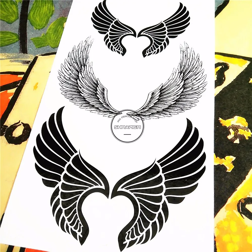 Shnapign Sexy Angel Wings Временные татуировки Средства ухода за кожей Книги по искусству ARM флэш тату Наклейки 17*10 см Водонепроницаемый поддельные хна безболезненно стикеры