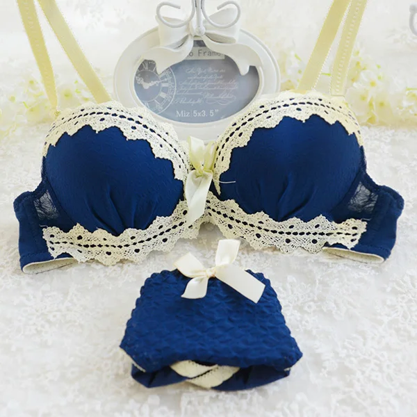 BS991 dark blue LOBEIOK, новинка, модный сексуальный женский бюстгальтер и трусы, комплект для девочек, хлопок, пуш-ап, нижнее белье, бюстгальтеры, костюм A B, та же чашка, 4 цвета, наборы бюстгальтеров - Цвет: BS991 dark blue