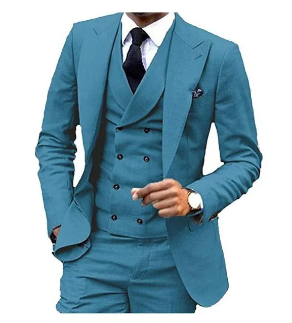 blue 3 шт. мужской костюм брендовый приталенный повседневный мужской деловой костюм Мужская качественная мода на одной пуговице свадебный смокинг мужской(Блейзер+ брюки+ жилет - Цвет: blue