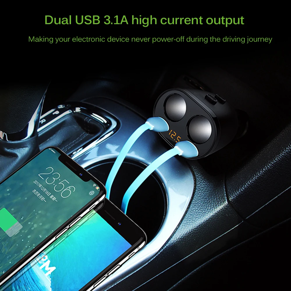2 способ Авто Разветвитель Прикуривателя Зарядное устройство 3.1A Dual USB