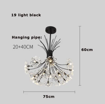 19light black G4 led постмодерн нержавеющая сталь Кристалл Черное золото люстра освещение Lamparas де Techo подвесной светильник Lampen для фойе - Цвет абажура: 19light black