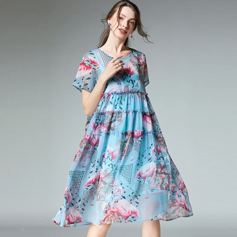 Длинное шифоновое платье с каскадными оборками летнее Элегантное расклешенное