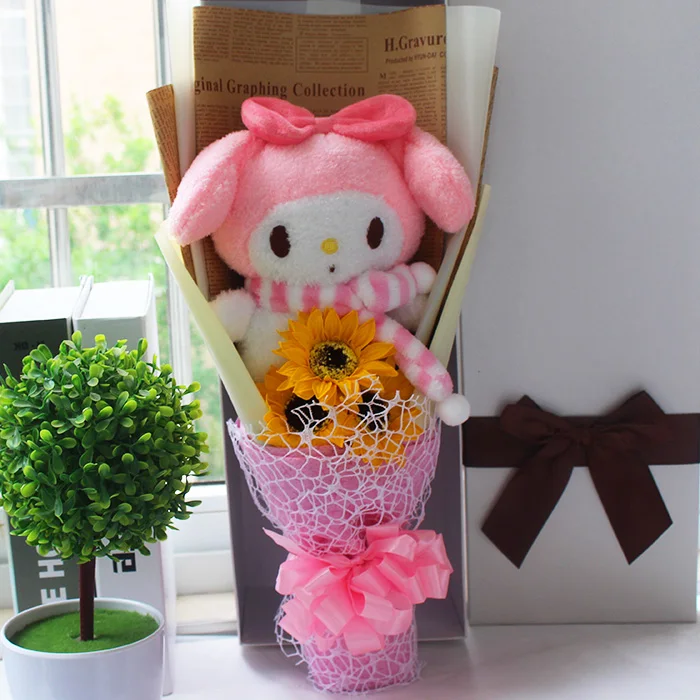 with box Горячая помпон собака плюшевый милый My Melody Doctorial шляпы мультфильм цветок букет чучело куклы для подарки на выпускной - Цвет: with box