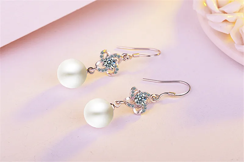 Everoyal New Arrival Female Crystal Clover Earrings For Women Accessories Trendy Silver 925 Girl Pearl Jewelry Lady | Украшения и