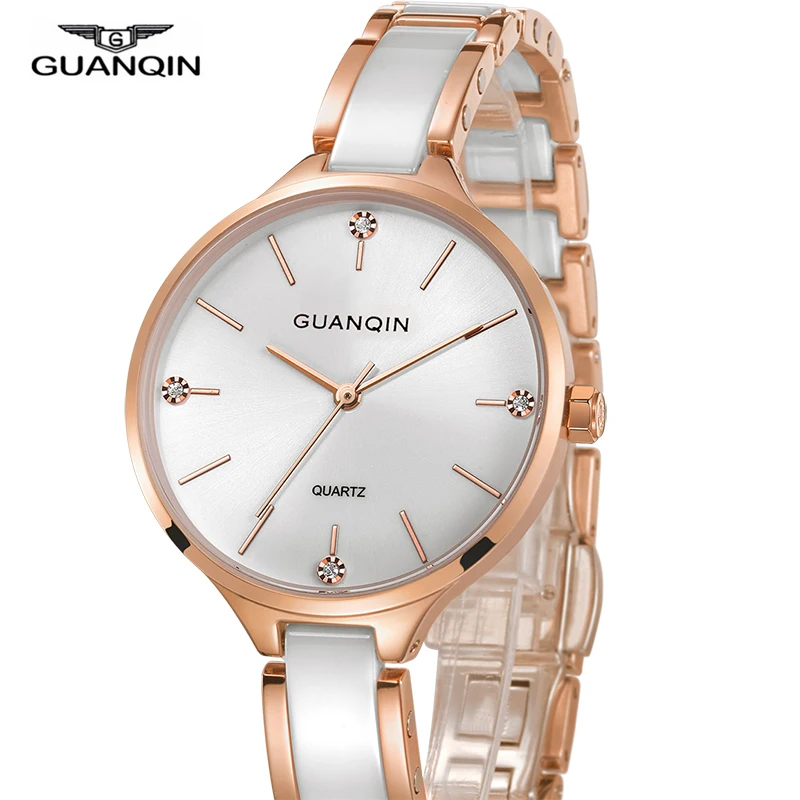 

GUANQIN 2018 women watch Ceramic dress watch black top brand luxury waterproof girl gold Female quartz wristwatch zegarek damski