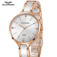 guanqin 2018 women watch ceramic dress watch black top brand luxury waterproof girl gold female quartz wristwatch zegarek damski