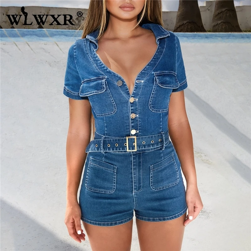 WLWXR уличная одежда летние джинсы сексуальный Облегающий комбинезон короткий