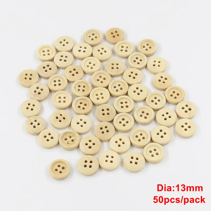 13mm 50pcs 30-100 шт Мульти Размеры круглые пуговицы смешанные деревянные пуговицы натуральный 4 цвета-отверстия Скрапбукинг DIY Швейные аксессуары - Цвет: 13mm 50pcs