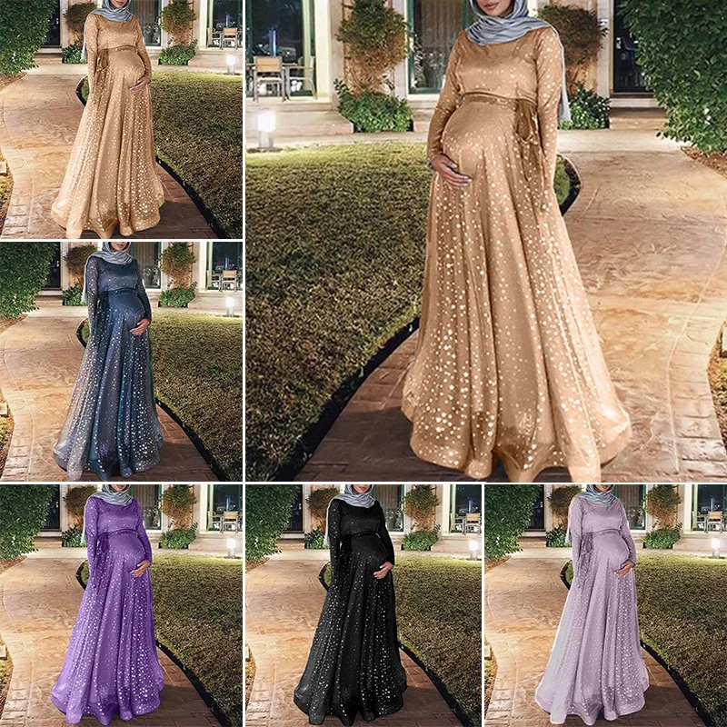 Модное женское мусульманское платье для беременных Одежда Коктейльное Макси